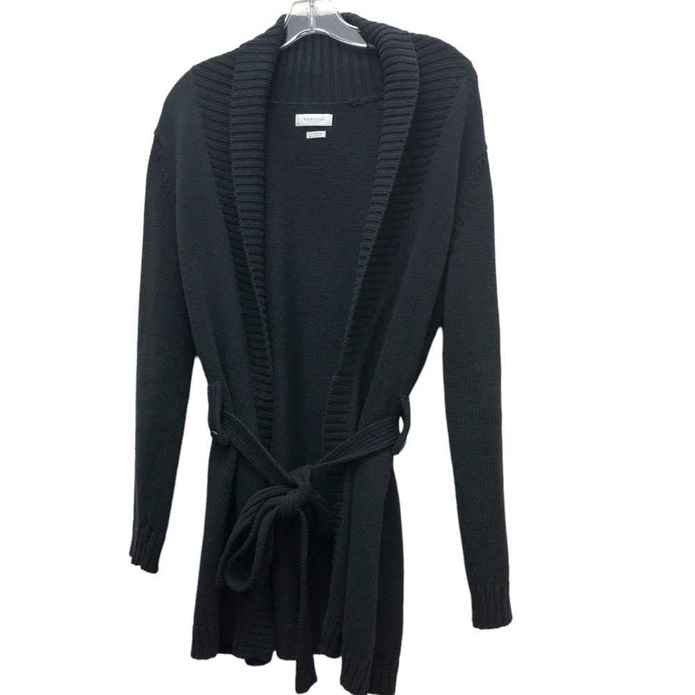 Van Heusen Long Sleeve Shawl Collar Open Front Cardigan Sweater W Size M Black